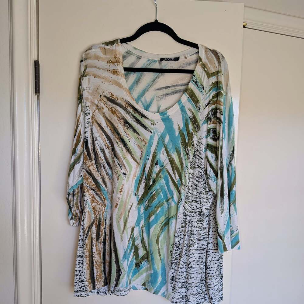NIC+ZOE Women's Abstract Print 3/4 Sleeve Scoop Neck Tunic Top Size 1X